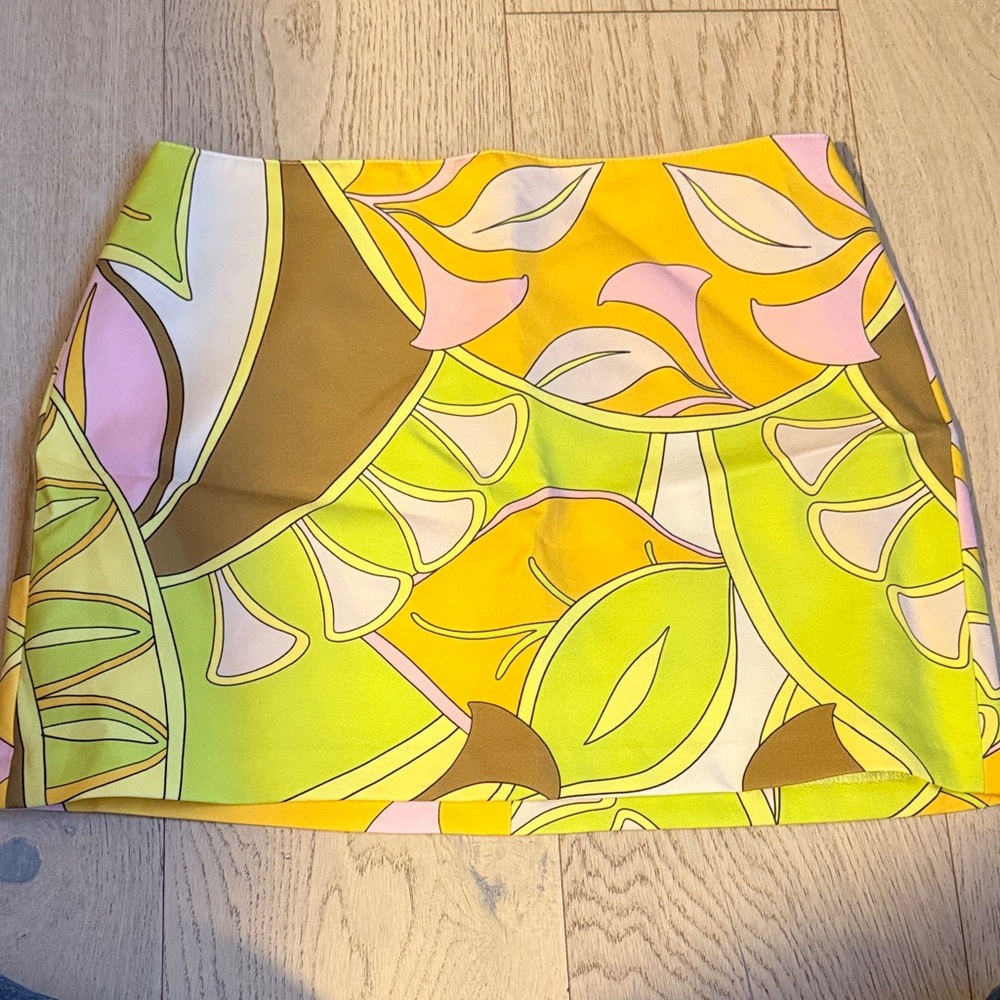 Zara Colorful Floral Mini Skirt - Yellow, Green, Pink